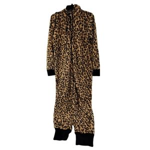 MEG ANIMAL PRINT HOODED PAJAMAS ZIP FRONT SIZE LARGE